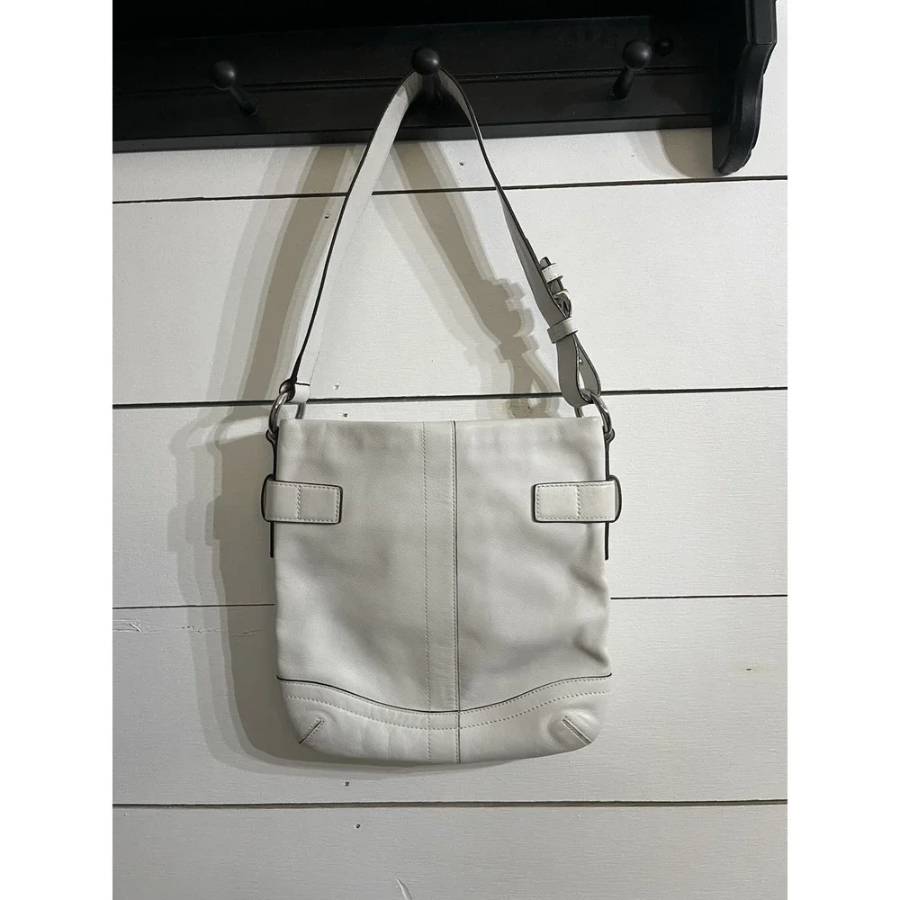 Coach Vintage White Leather‎ Hobo Handbag Bucket bag purse shoulder 1453 Y2K